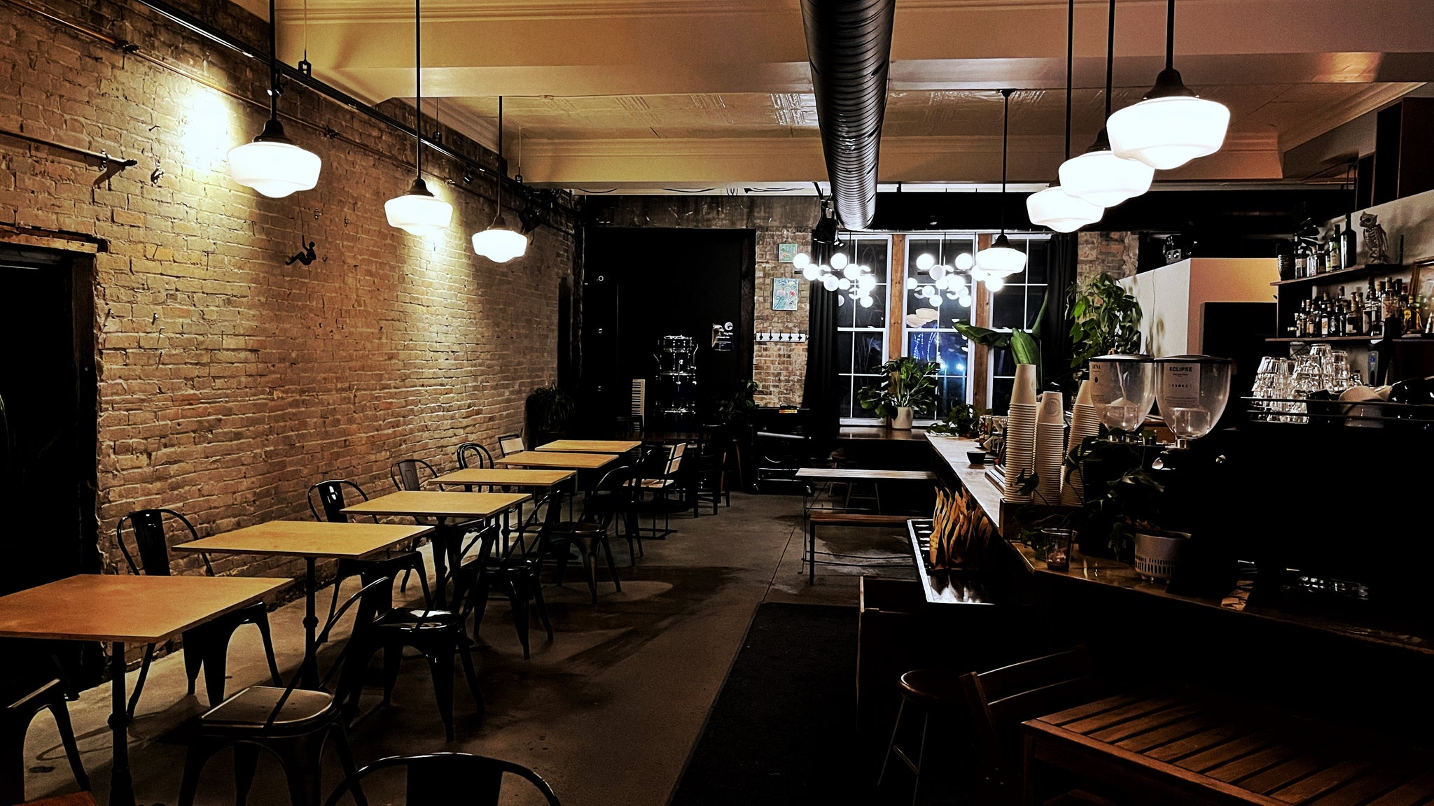 Midnight Run Cafe venue set up for an evening performance